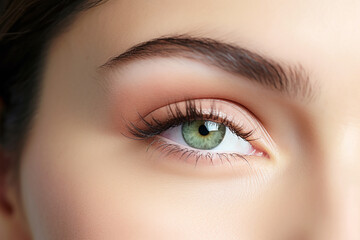 Naklejka premium A cute woman's open eye luminous skin, surrounded by a minimalist, modern white background