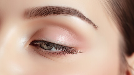 Obraz premium A cute woman's open eye luminous skin, surrounded by a minimalist, modern white background