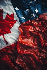 Obraz premium US and Canadian flags with red fabric