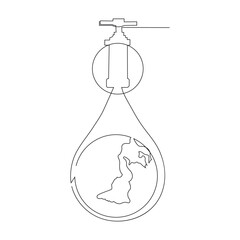 World water day continuous single line drawing and one line water droplets outline vector art illustration