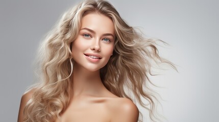 beautiful woman with glowing skin It has a luxurious aura that is perfect for a medical spa website banner. on a white background This makes it ideal for medical spa promotions. - obrazy, fototapety, plakaty