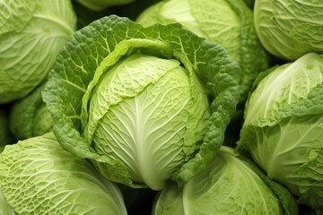 Fototapeta premium ripe organic cabbage background top view, vegetable harvest texture