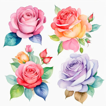 set of watercolor painted flowers