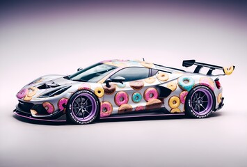 a sports car with a donut-themed wrap
