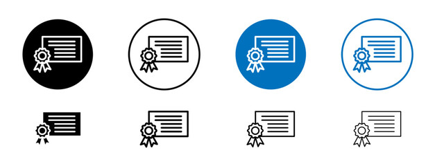 Complete Qualification Degree Line Icon Set. Training and diploma result card symbol in black and blue color. - obrazy, fototapety, plakaty