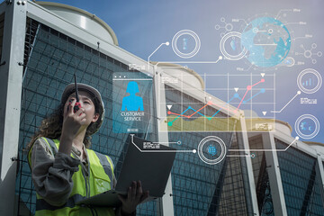 portrait  close-up  woman with helmet in technology  concept .