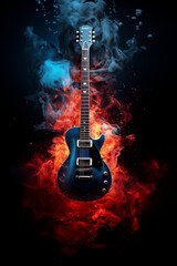 Guitar Awash in Orange and Blue Flames, a Visual Symphony