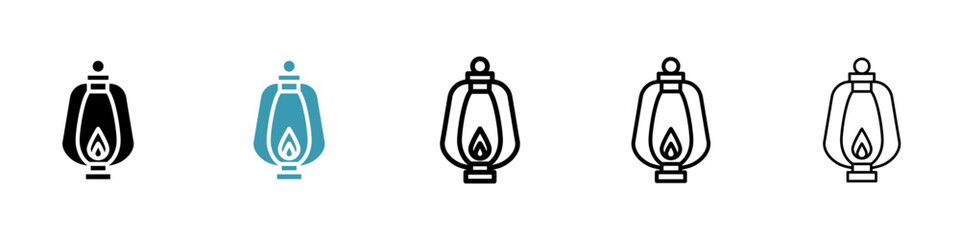 Vintage Gasoline Lantern Vector Icon Set. Rustic and Old-fashioned Lamp Vector Symbol for UI Design. - obrazy, fototapety, plakaty