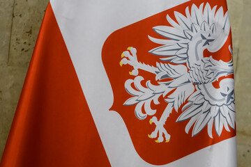State flag of Poland with the national emblem White eagle