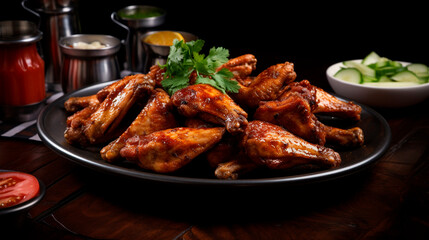 Fried wings on a plate. Selective focus.