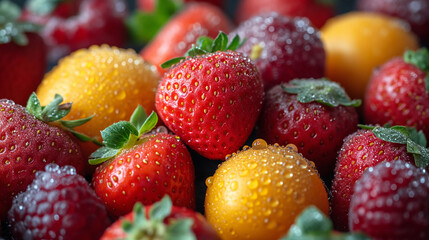 Fototapeta premium Summer fruits with water drops.