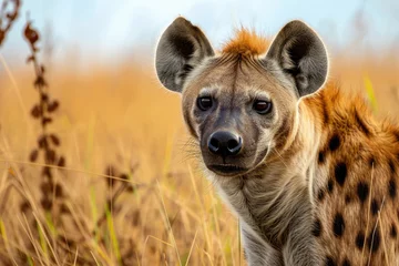 Wandcirkels aluminium The essence of a hyena in its natural savanna habitat © Veniamin Kraskov