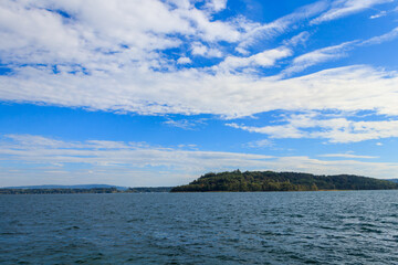 View of St. Peter’s Island at the Biel lake, Switzerland