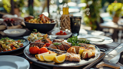 mezze in a restaurant at the beach
