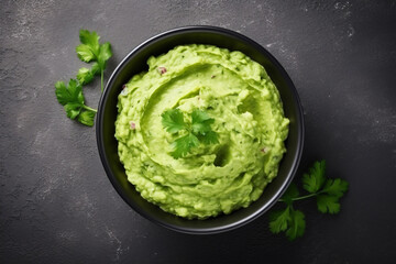 High angle tasty guacamole in bowl copy space concept Generate AI