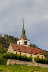 Fototapeta na wymiar Church in Ligerz, canton of Bern, Switzerland