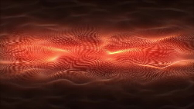 Abstract hot cloud waves made of smoothly moving particles and soft shiny lines with fire colors and glow effect on a dark background , motion graphics , looped video , 4k , 60 fps