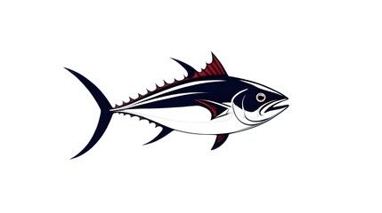 World Tuna Day May 2.  Ocean Day June 8.  Vector illustration template of sea tuna isolated on white background for banner, card, poster with copy space. Perfect for International Day. Tuna can label 