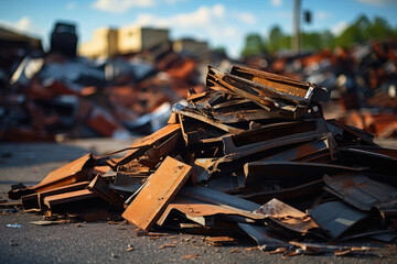 Stack of garbage, scrap metal in the warehouse