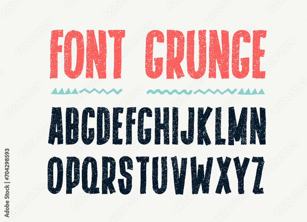 Fototapete grunge font alphabet with capital letters. black dirty textured. typographic distressed font with dr