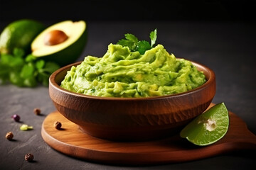 High angle tasty guacamole in bowl copy space concept Generate AI
