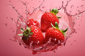 splash of ripe strawberries in water