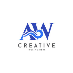 Abstract Aqua wave letter AW logo