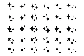 Star icons. Twinkling stars. Sparkles, shining burst. Christmas vector symbols isolated