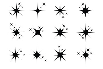 Star icons. Twinkling stars. Sparkles, shining burst. Christmas vector symbols isolated