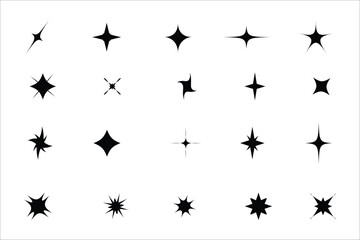 Star icons. Twinkling stars. Sparkles, shining burst. Christmas vector symbols isolated