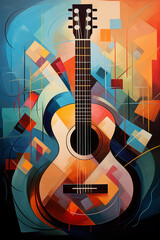 Acoustic Guitar Painting with Abstract Flair Large Canvas Colorful Fantasy Design