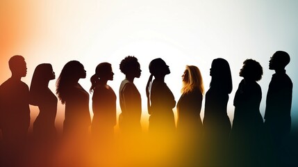 Silhouette Profile of Diverse Men and Women, Illustrating the Global Concept of Unity in Diversity, Teamwork, and Multicultural Harmony in a Connected World