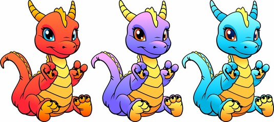 Blue, red, purple dragon. Cartoon symbol of the new year. Vector drawing.