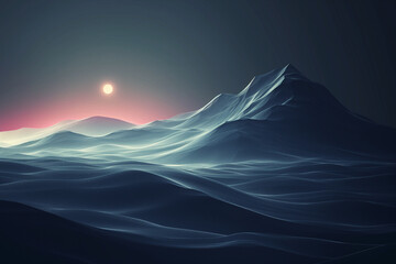 Minimal dark textured landscape mountain background with moon. 3D render of modern wallpaper desing