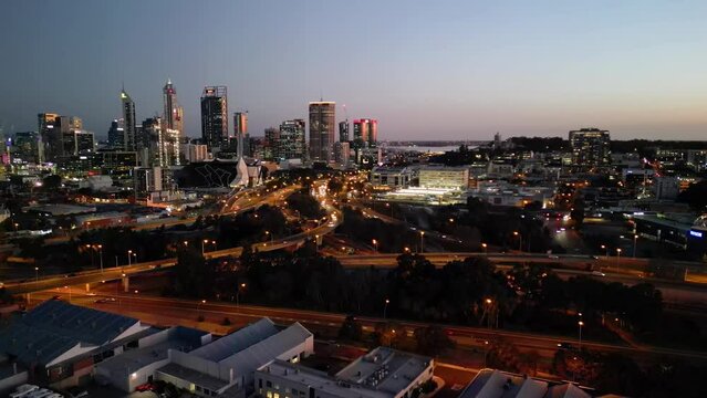 Aerial view of Perth skyline at night