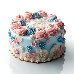 Fototapeta na wymiar A Pink and Blue Baby Girl Cake in the Style of Buttercream - AI Generated