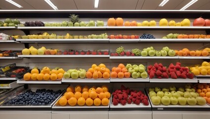 clean and modern fresh fruit supermarket photos made by AI generative