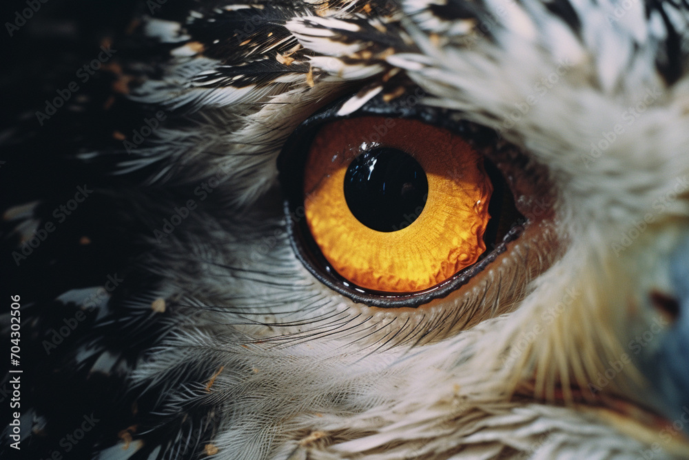 Aufkleber an owl's face abstracted with concentric circles and soft feathers.