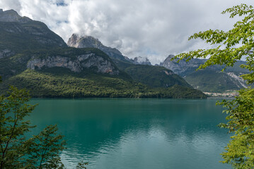 Fototapeta na wymiar Molveno lake Trentino Alto Adige Italy