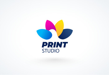 Print Logo Сmyk Polygraphy theme. Bird wings ink feathers. Template design vector. White background.