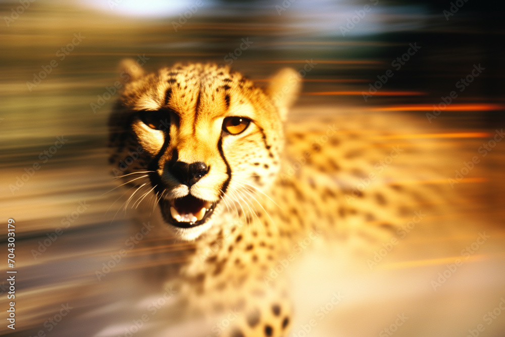Poster a cheetah's speed captured in a blur of abstract golden streaks.