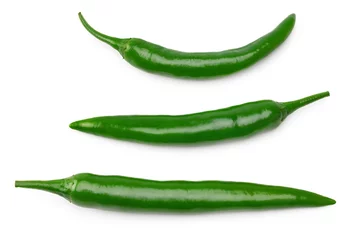 Fototapete Rund green hot chili peppers isolated on white background clipping path. top view © Tatiana