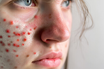 Close-up of Young Woman's Cheeks with Rosacea Couperose Redness Skin Issue