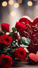 Photo holiday love present on valentines day luxury bouquet of red roses. Generative Ai