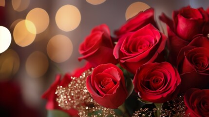 Photo holiday love present on valentines day luxury bouquet of red roses. Generative Ai