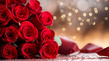 Photo holiday love present on valentines day luxury bouquet of red roses. Generative Ai
