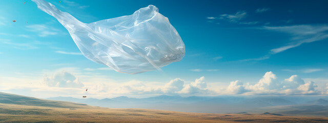A plastic bag flies. Selective focus. - obrazy, fototapety, plakaty