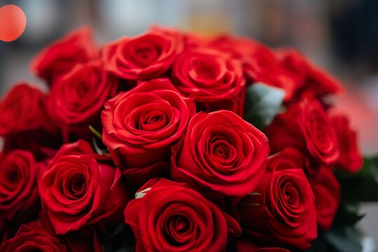 Photo holiday love present on valentines day luxury bouquet of red roses. Generative Ai