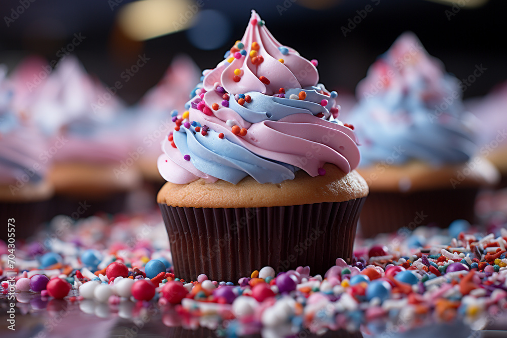 Aufkleber Cupcake - A whimsical abstract of colorful frosting and a cake base.