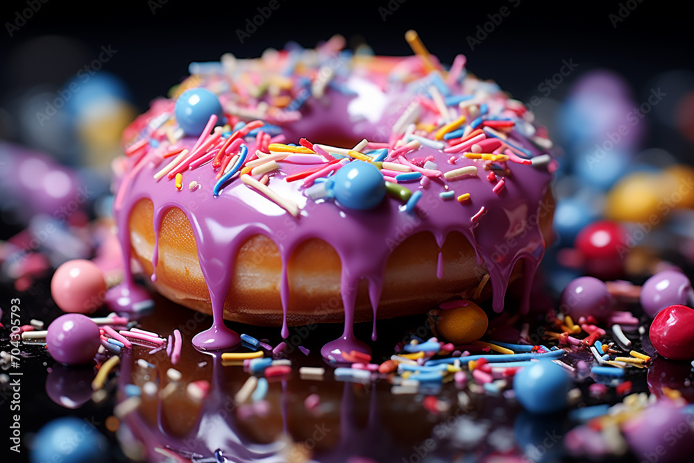 Aufkleber Doughnut - A circular abstract with a hole in the center and colorful toppings.